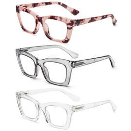 REAVEE 3 Pack Oprah Style Reading Glasses for Women Blue Light Blocking, Oversized Cute Square Computer Readers with Spring Hinge 3.5