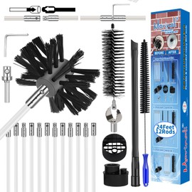24 Feet Dryer Vent Cleaning Kit - Chrome Button Locking System - Dryer Vent Cleaner Kit With Vacuum Attachment, Nozzle, Hose and Adapter