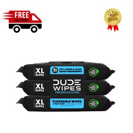 Dude Wipes Flushable Wipes Dispenser (3 Packs 48 Wipes), Unscented Wet Wipes wit