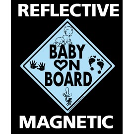 Baby on Board Magnet Vehicle Magnetic Sign Reflective Blue with Graphics