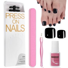 Black Artificial Toenails - Pack of 120 Shiny Artificial Toenails - Plain Toenails for Gluing with Tools - Full Cover Short Press On Nails Feet for Women Nail Art DIY (Black)