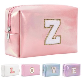 Bhyzdi Birthday Gifts for Women Wife, Travel Makeup Bag Chenille Letter Pouch Cosmetic Bag, Makeup Travel Organizer, Monogrammed Bridesmaid Gifts for Women, Cute Stuff for Teen Girls