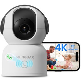 AKINGUAR Wifi Camera, 4K 8MP Pet Camera Indoor Camera for Security, Dog Camera, 360°Pan/Tilt Home Cameras, 2-Way Talk, One-Touch Calling, Night Vision, Smart Motion Tracking, Black