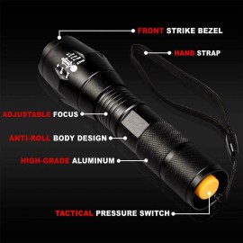 Battery Gallery 2Pack Tactical 5 Modes LED 18650 Flashlight Zoom Torch Aluminum Light