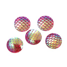 Unbranded 10 pcs. Pink Red AB Mermaid Fish Scales Dragon Cameo Domes Cabochons - 12mm