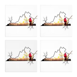 Virginia Coaster, Joyride Home Decor, 4 Ceramic Coasters, 4-inch Square Drink Coasters, Set of 4, Non-Slip Cork Back, Protects Surfaces, Express Your Style.