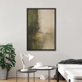 SIGNLEADER Framed Canvas Print Wall Art Forest Fade Minimalist Green and Beige Abstract Vertical Illustrations Modern Art Decorative for Living Room, Bedroom, Office - 24"x36" Black