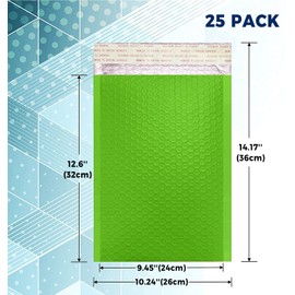 Yomuse 25pcs A4 Padded Envelopes, 240mm x 320mm (9.5x12.6 Inch) Poly Bubble Mailers Self Seal, Waterproof Postal Bags for Mailing/Packaging (Green)