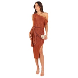 Petal & Pup Women's Santiago Off Shoulder Midi Dress, Bronze, Medium