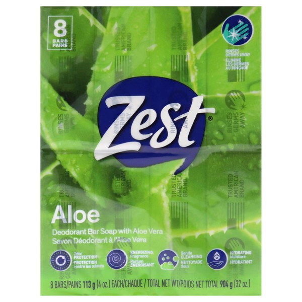 Zest Zest 8-Bar Bath Size Soap, Fresh Aloe, 4 Ounce
