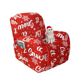 Jaotto Stretch Cover for Relaxing Chair, Christmas Day, 4-Piece Christmas Armchair Cover, Armchair Protector for Lounger, Armchair with Pockets, Stretch Recliner Cover for Festive Days, Snowflakes