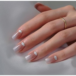 BTArtbox Short Ombre Press On Nails - Square Nail Tips with Glue for Women, Opaque Soft Gel Glue On Nails in 16 Sizes - 32 Stick On Nails Kit, Edge Play