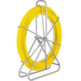 Happybuy Fish Tape Fiberglass 6MM 656FT,Duct Rodder Fish Tape Puller Fiberglass Wire Cable Running with Cage and Wheel Stand,Durable Steel Reel Stand,Fish Tape Min Bending Radius 13 inch/330 mm