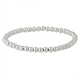 Silverly 4 mm Sterling Silver Bead Bracelet - 925 Solid Silver Bracelets for Women - Beaded Elastic String Stacker Bracelets for Teen Girls - Round Ball Adjustable Stretch Design - Friend Gifts