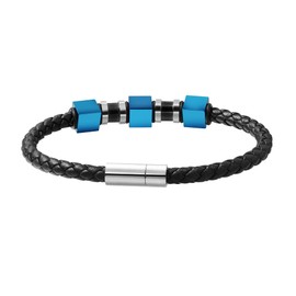 Van Heusen Men Braid Leather Bracelet with Three Stainless Steel Ornaments (Blue, Stainless Steel)