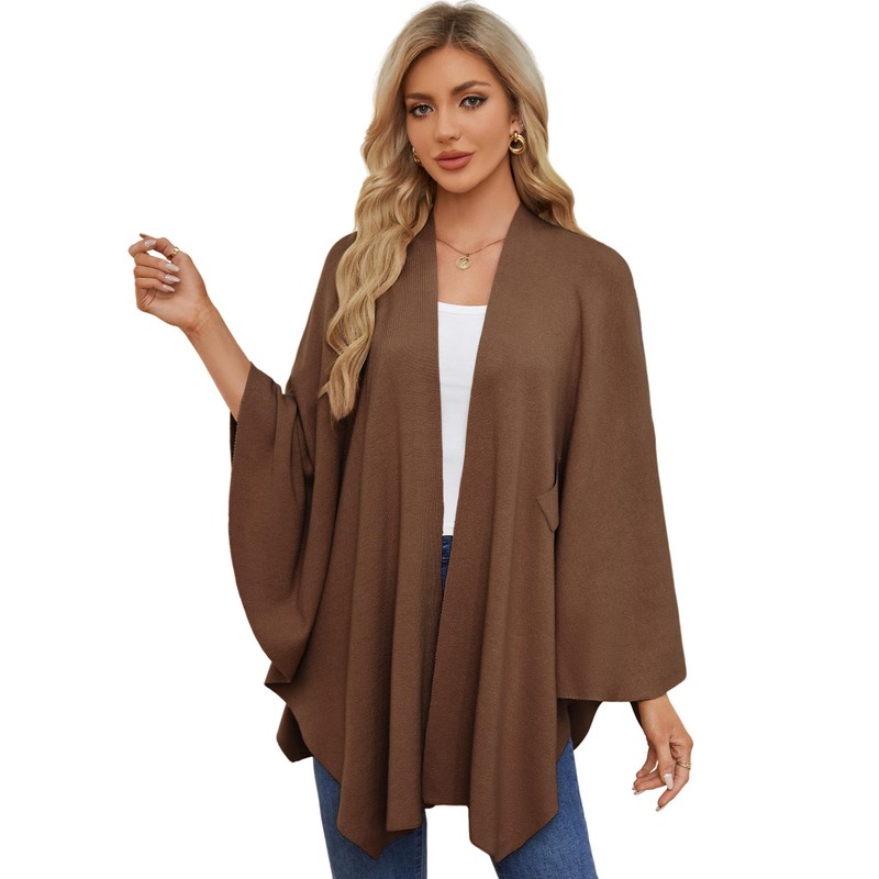 PULI Women's Elegant Shawl Wraps Soft Open Front Poncho Sweater