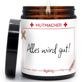 Mutmacher Duftkerze mit Spruch als Glücksbringer | Handgemacht aus Sojawachs | In Geschenkbox | Kraftspender, Prüfung, Diagnose, Aufmunterung, Gute Besserung, Geschenk |Apfel