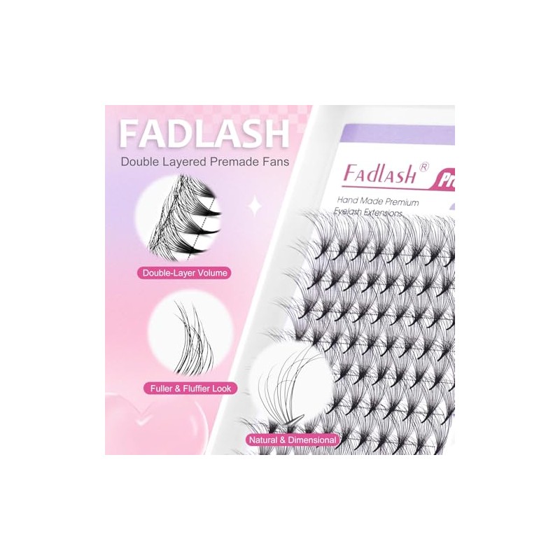 Doppelschichtige Volumen Wimpern 12mm 10D 0.07mm D Curl Vorgef√§cherte Extensions