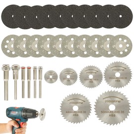 Set of 32 Mini Diamond Cutters, Diameter 0.9 inches (22 mm) x 10, 0.1 inch (3 mm) Axis, Diamond Cutting Disc, Mini Router Cutters, 6 Pieces, 0.9 inch (22/25/32/35/44/50 mm), 0.1 inch (3 mm) Axis, Mini Router/Router/Router For small diameter round saw bla