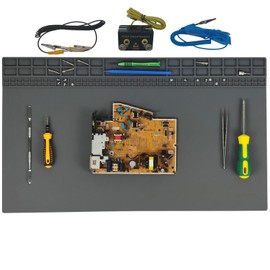 23.6'' x 13.8'' Large Soldering Mat with ESD Wrist Strap and Grounding Accessories, 932°F Heat Resistant Silicone Repair Mat, Extra Large Work Mat for Electronic, Cellphone, Laptop Repair (Grey)