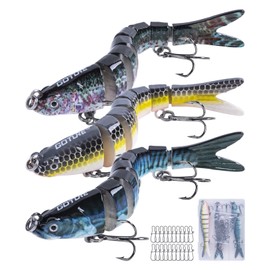 Goture 3 Pcs Bass Fishing Lures with 20 Pcs Snaps, Slow Sinking Segment Swimming Bait, Lifelike Jointed Swimbait for Bass Trout Walleye Crappie Pike Freshwater Saltwater, 3.9 Inches 0.39 Oz