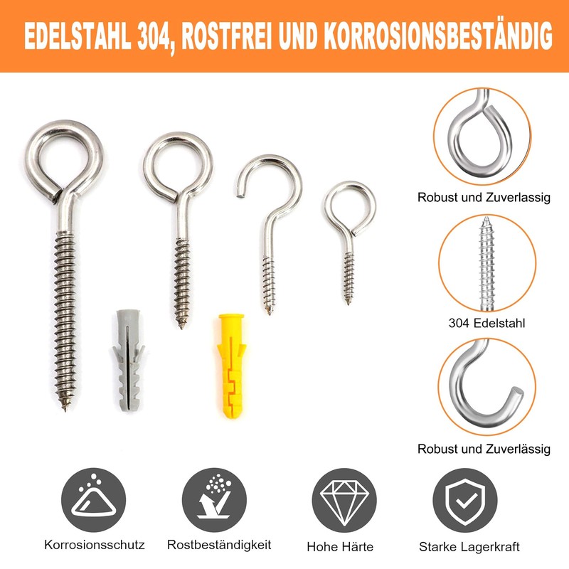 Rhimooay Screw Hooks, Stainless Steel, Pack of 10, Hook Screws