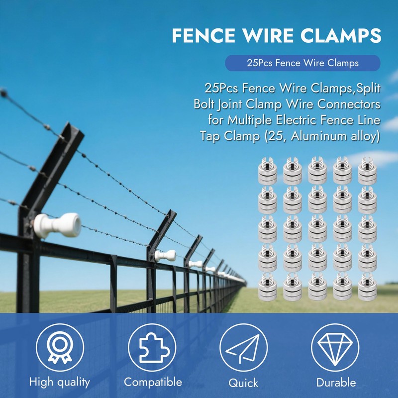 25 Pcs Aluminum Split Bolt Joint Clamp Silver Fence Wire