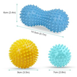 URAQT Massage Balls, Fascia Ball, Set of 3, Hedgehog Ball Set, Spiked Massage Ball, Hard, Massage Balls with Nubs, for Back, Legs, Feet, Hands (Yellow + Blue + Green)