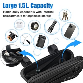 Cableet Bike Frame Bag 1.5L, EVA Hard Shell Bicycle Triangle Bag with Carbon Texture, Top Tube Cycling Storage Pouch with Reflective Logo and Side Zipper for MTB Road Bike
