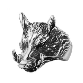 Boar Ring for Men, Stainless Steel Pig Ring, Vintage Wild Boar Rings, Norse Viking Boar Head Ring, Boar Totem Amulet Ring, Punk Animal Pig Jewelry (11)