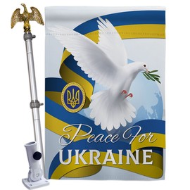 Ukraine Flag Peace for Ukraine House Flag Eagle Set Support Cause Stand with Ukrainian Decoration Banner Small Garden Yard Gift Double-Sided, Made in USA