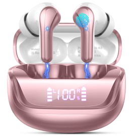 Nerunsa Wireless Earbuds, Bluetooth 5.4 Headphones with 4 ENC Noise Cancelling Mic, 45Hrs Playtime Bluetooth Earphones HiFi Stereo Deep Bass, in Ear Earbuds IP7 Waterproof, Wireless Headphones Pink