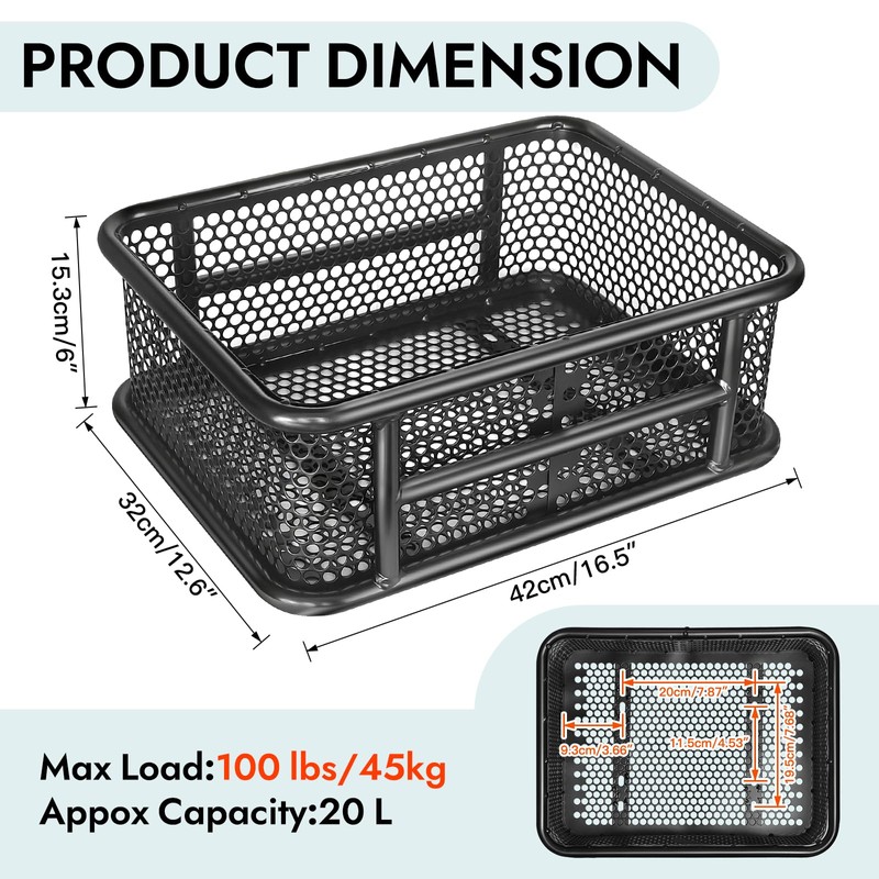 RAYMACE Bike Basket Rear with Reflective Waterproof Cover and Cargo