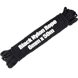 MUXHEL 6mm Black Nylon Rope, 50m Nylon Cord Black Rope Multi-functional Polypropylene Rope, Traction Tying Rope for Camping, Outdoor, Crafting, Survival