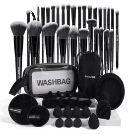 MAANGE 49 Piece Brochas para Maquillaje Profesional con Bolsa Set de Herramientas Maquillaje Multifuncional Kabuki Sintético Rubor Polvo Base para Via