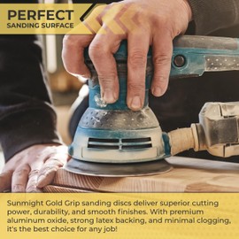 Sunmight Gold Grip 5 Inch 8 Hole Sanding Discs - 220-Grit, Premium Aluminum Oxide - Strong Latex Backing for Automotive, Marine, Wood & Metal Applications - Excellent Cutting and Long Life (50 Pcs)