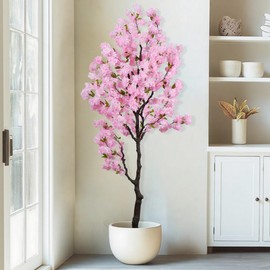 Artificial Pink Cherry Blossom Tree 7 FT Faux Flowering Trees Fake Cherry Blossom Decorative Tree Indoor for Home Decor