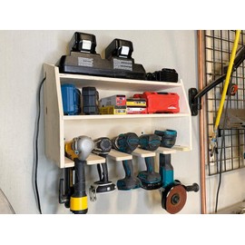 Factory Crafts Drill Charging Station | Drill Storage | Wall Mounted Tool Storage Organizer | Power Tool Storage - Power Drill Toolbox Screwdriver Cordless Drill Organizer - Wooden 5-Slot