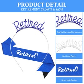 CAVETEE Retirement Gifts for Women, Retirement Sash and Crown Royal Blue Officially Retired Sash and Tiara Retirement Party Decorations