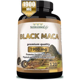 NaturalisimoLife Organic Black Maca 1,900 mg per serving Natural Energy Booster Peruvian Maca