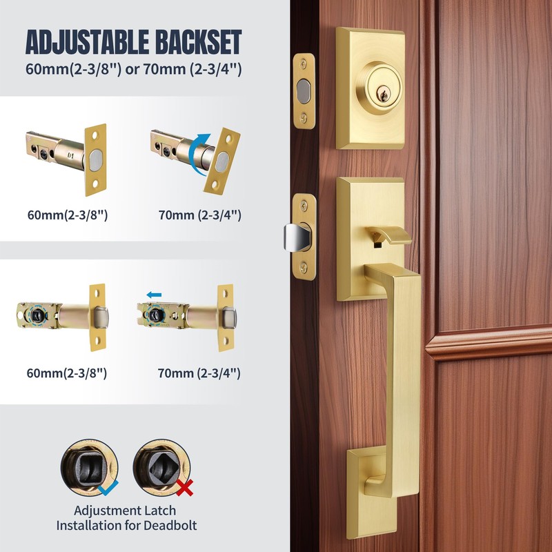 LOQRON Brushed Gold Front Door Handleset Heavy Duty Gold Door