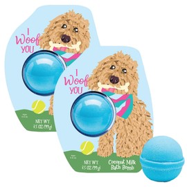 Cait + Co Relaxing Bath Bomb Giftable, 3.5 Ounce Coconut Milk Recipe, Apple Blossom and Tangerine Scent, I Woof You - Pack of 2