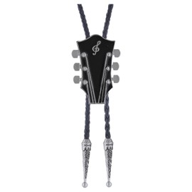HUABOLA CALYN Native American Bolo Tie for Men, Guitar Western Cowboy Rodeo Bolo Tie Leather Necktie Necklace Costume Accessorie Wedding Bola Ties for Men Women (Black)