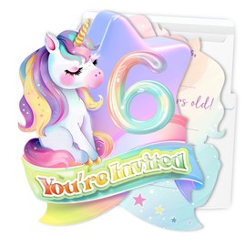 Putocopic 6th Rainbow Birthday Party Invitations, Cute Rainbow Sixth Birthday Party Fill In Invitations with Envelopes, 30Pcs, 5x7 Inches