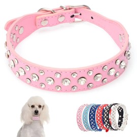 Pink XXS Dog Collar Girl, Bling Rhinestone Puppy Collar Faux Leather Fancy Crystal Glitter Pretty Jewel Diamond Kitten Collars for XXS XS Small Medium Pet Female Dogs Cats, Width 1-inch XXSmall
