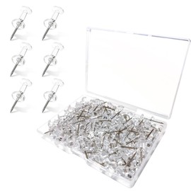 100 Clear Drawing Pins - Push Pins with Storage Box for Notice Board, Thumb Tacks for Cork Map (Clear)