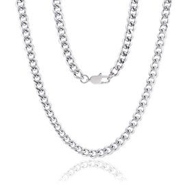 MAIBAOTA Mens Necklace Silver Stainless Steel Cuban Chain Men's Necklaces Jewellery Gifts for Men 3mm Width 51cm Length