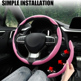3pcs Carbon Fiber Anti-Skid Car Steering Wheel Cover, Segmented Non-Slip Car Steering Wheel Cover, Universal 99% Car Wheel Cover Protector,Butterfly Steering Wheel Cover Accessories (Pink)