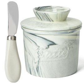 Butter Crock for Counter, French Butter Dish with Knife, for Spreadable Butter, Butter Dish with Lid, Stone Pattern