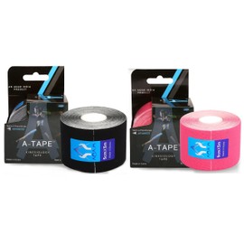 A-Tape Kinesiology Tape (Pack of 2) Knee, Calf & Thigh Support (Waterproof Spandex Cotton, Black | Pink) 5 MTR X 5 cm